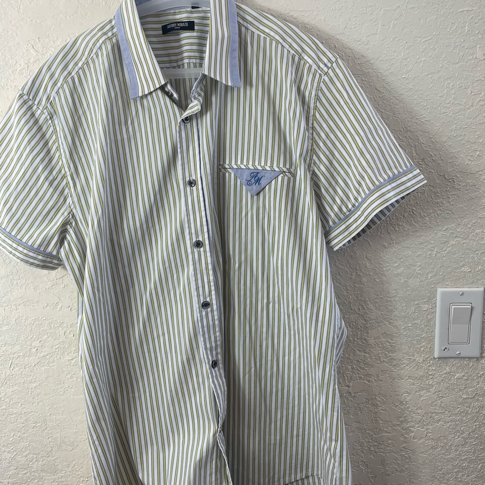 Anthony Morato Short Sleeve Button Down Striped Shirt Sz 52/L